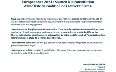[Communiqué de presse] Européennes 2024 : soutien à la constitution d&rsquo;une liste de coalition des souverainistes