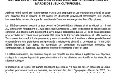 [Communiqué de presse] Dépôt d&rsquo;un nouveau référé auprès du Conseil d&rsquo;Etat contre le fichage prévu lors des Jeux Olymiques de Paris 2024