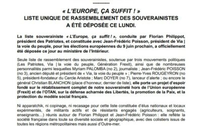 [Communiqué de presse] Dépôt de la liste L&rsquo;Europe ça suffit ! liste unique de rassemblement des souverainistes
