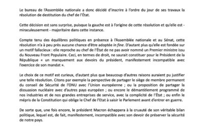 [Communiqué de presse] Destitution du président Macron : oui, quoiqu&rsquo;il en coûte !