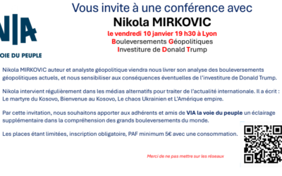 [Conférence] Bouleversements géopolitiques et investiture de Donald Trump, Conférence de Nikola MIRKOVIC