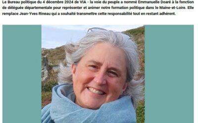 [Médias] La Saumuroise Emmanuelle Doaré, nommée déléguée départementale du parti VIA – la voie du peuple / Le Kiosque